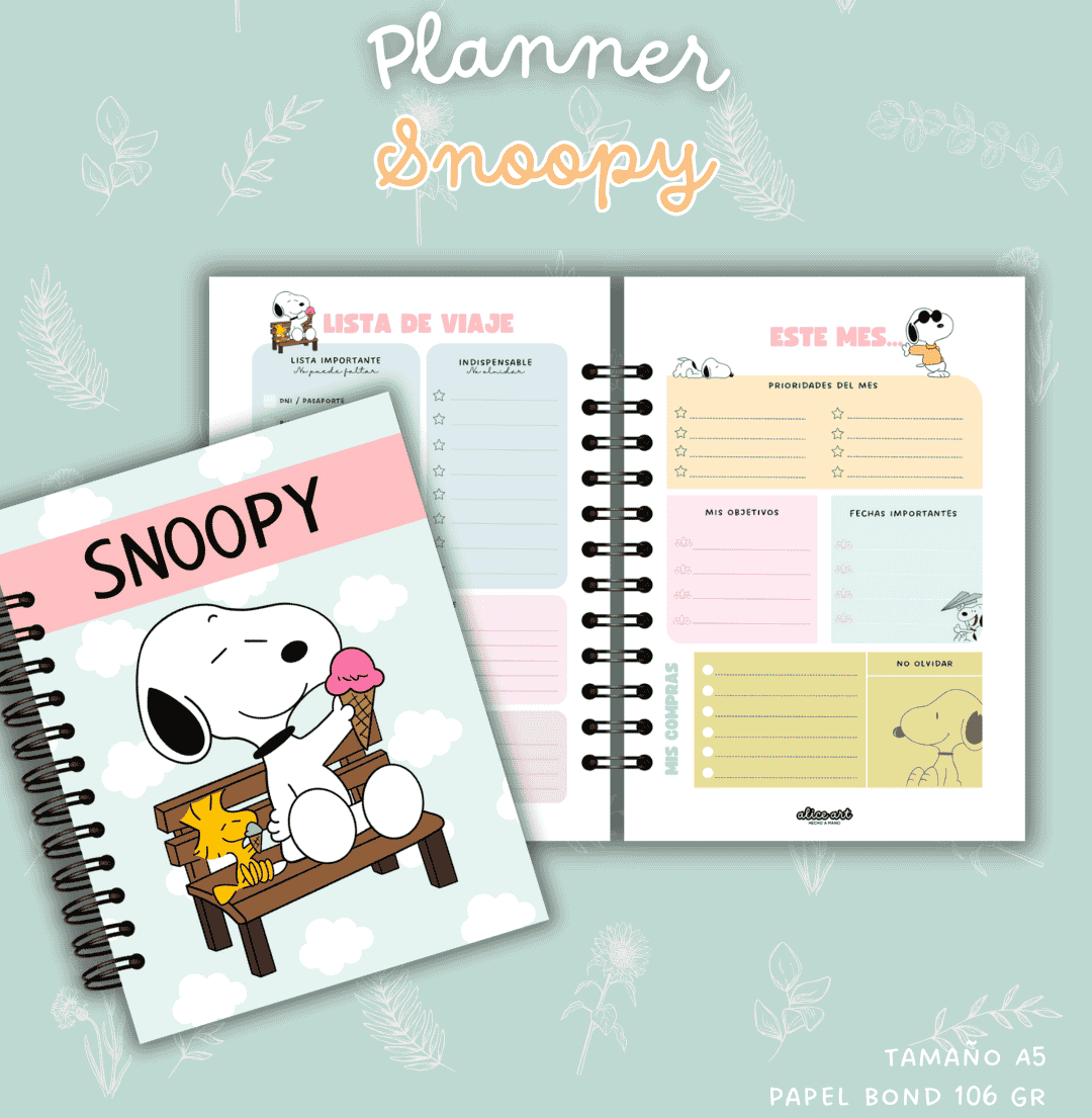 Planner Snoopy Peanuts con portada clásica ilustrada para planificar día a día